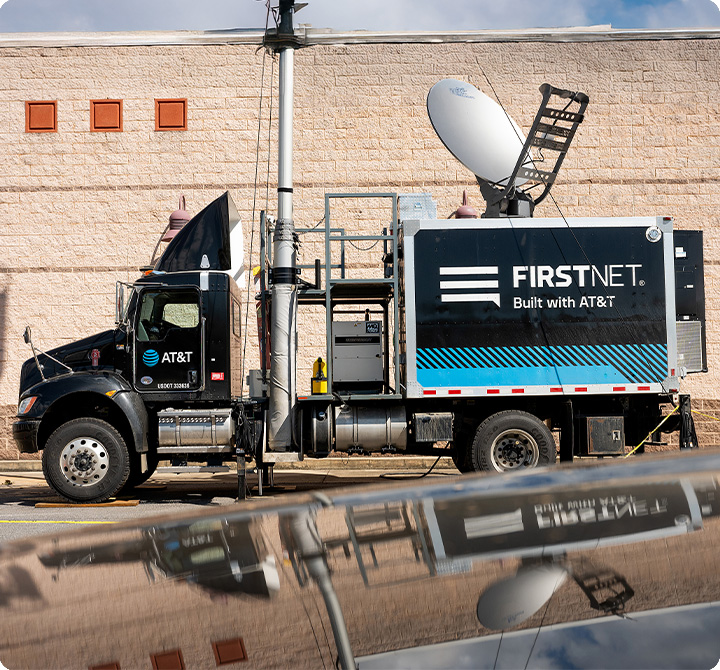 FirstNet satellite truck used during emergencies and natural disasters 