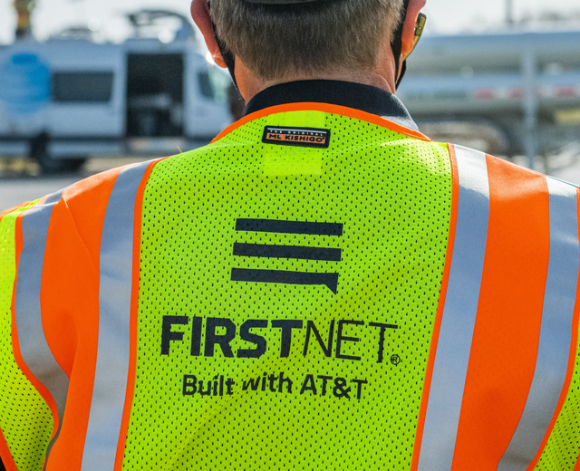 FirstNet worker wearing an emergency vest